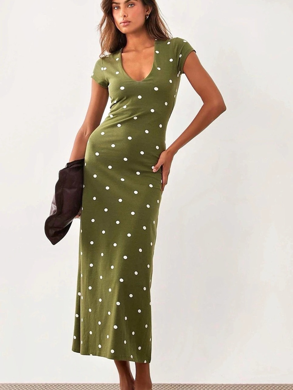 ASOS Polka Dot Maxi Dress in Green & White NWT